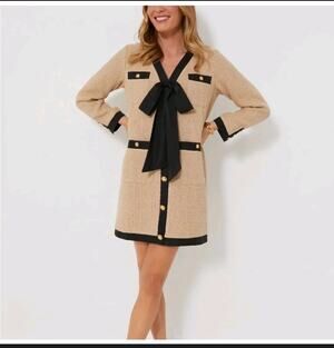 Pomander Place Tuckernuck Coco Tan Tweed Bow Dress NWT